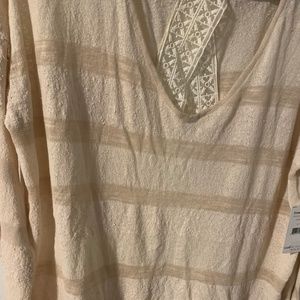 Free People lace trimmed light top, NWT, color: champagne and ivory, size  Large
